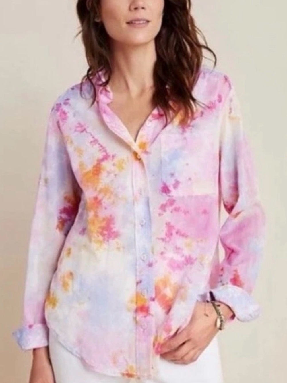 Pilot Anthropologie The Cate Pink Tie-Dye Button-Up Blouse Size S